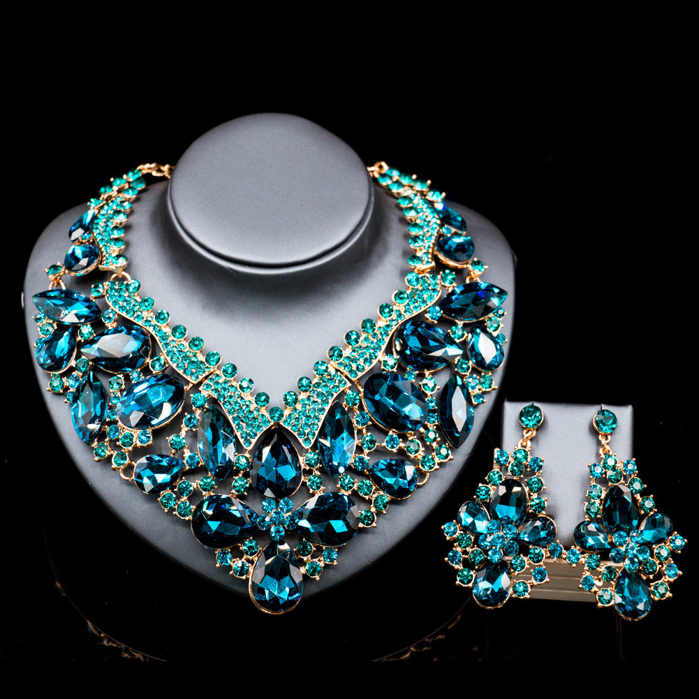 Exquisite Colorful Glass Rhinestone Wedding Jewelry Set
