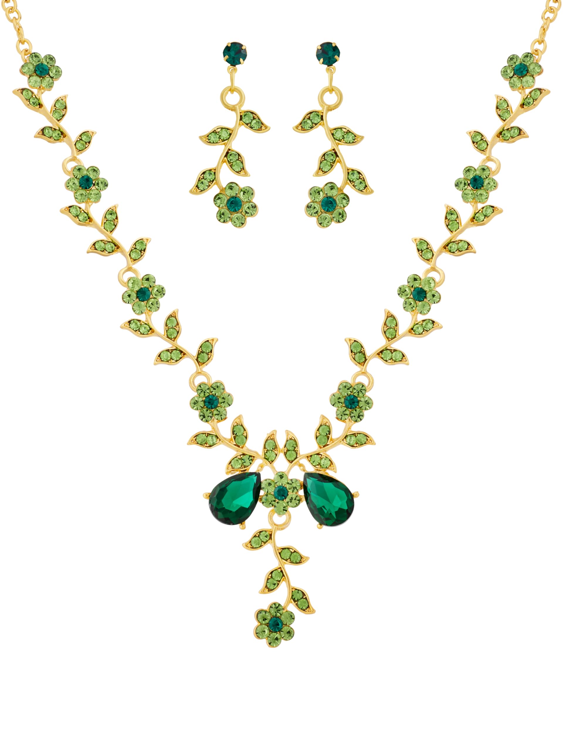 Sacina Green Bridesmaid Jewelry Set Flower Leaf Rhinestone Necklace and Earrings Set Wedding Jewelry Green Necklace Green Jewelry Set for Women Vintage Necklace Christmas Jewelry Gift