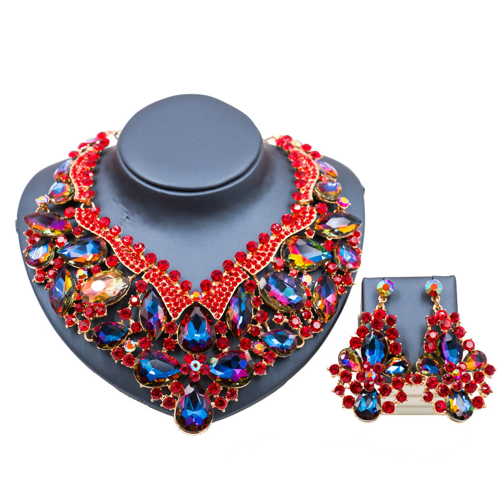 Exquisite Colorful Glass Rhinestone Wedding Jewelry Set