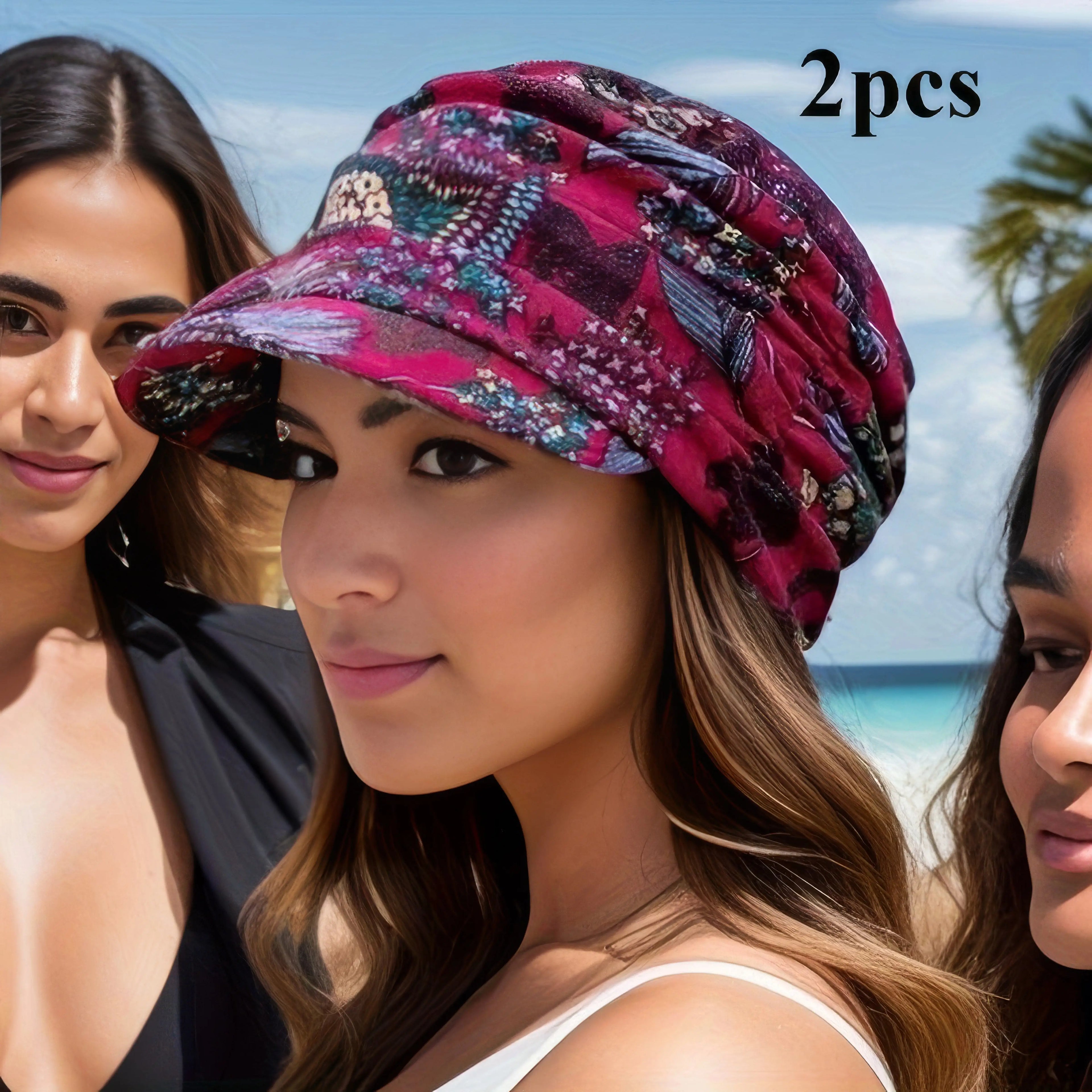 1/2/3 Twisted Duck Tongue Hats in Grey/Red, Vintage Print,