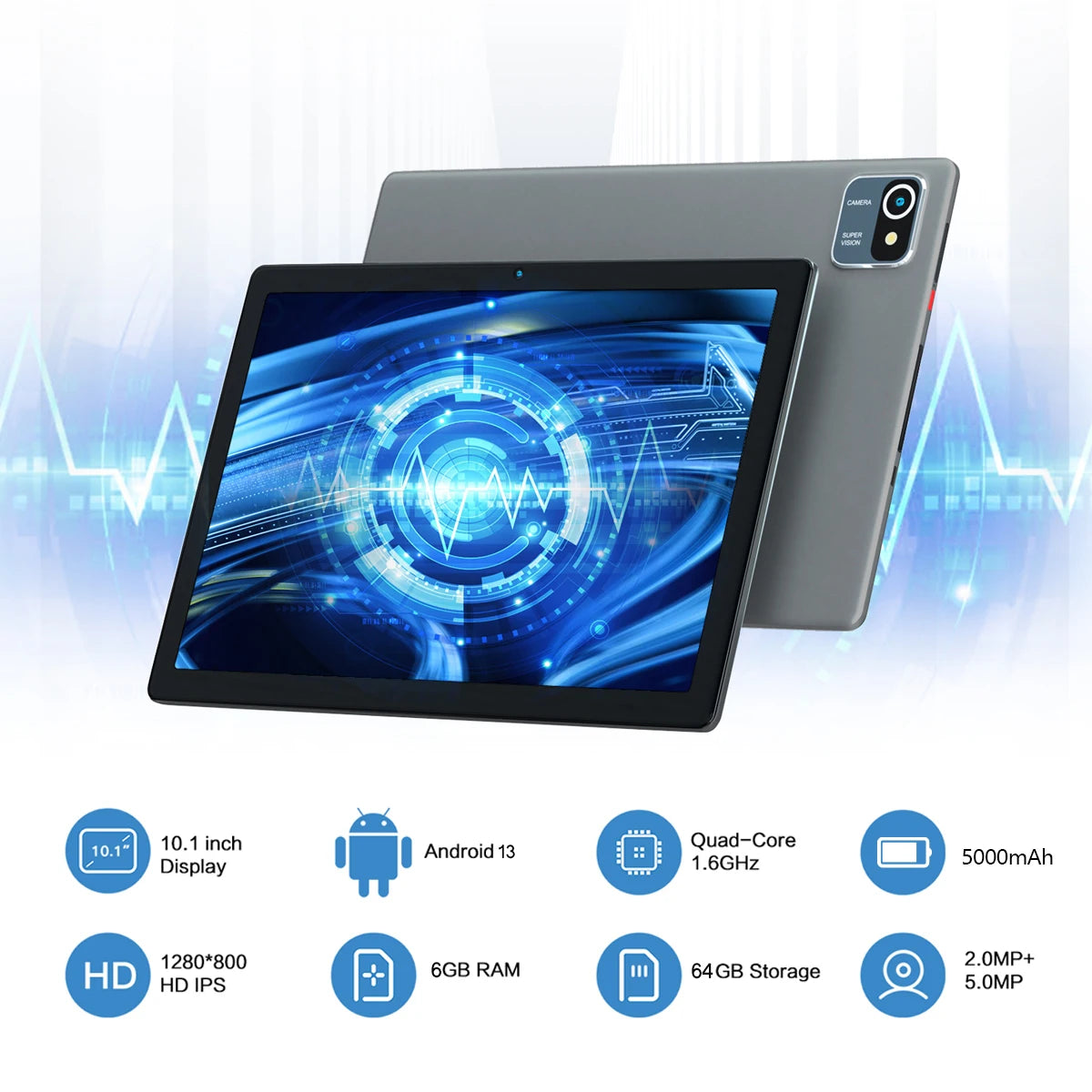 10 inch Android 13 Tablet PC 6GB RAM+64GB ROM (1TB Expand)