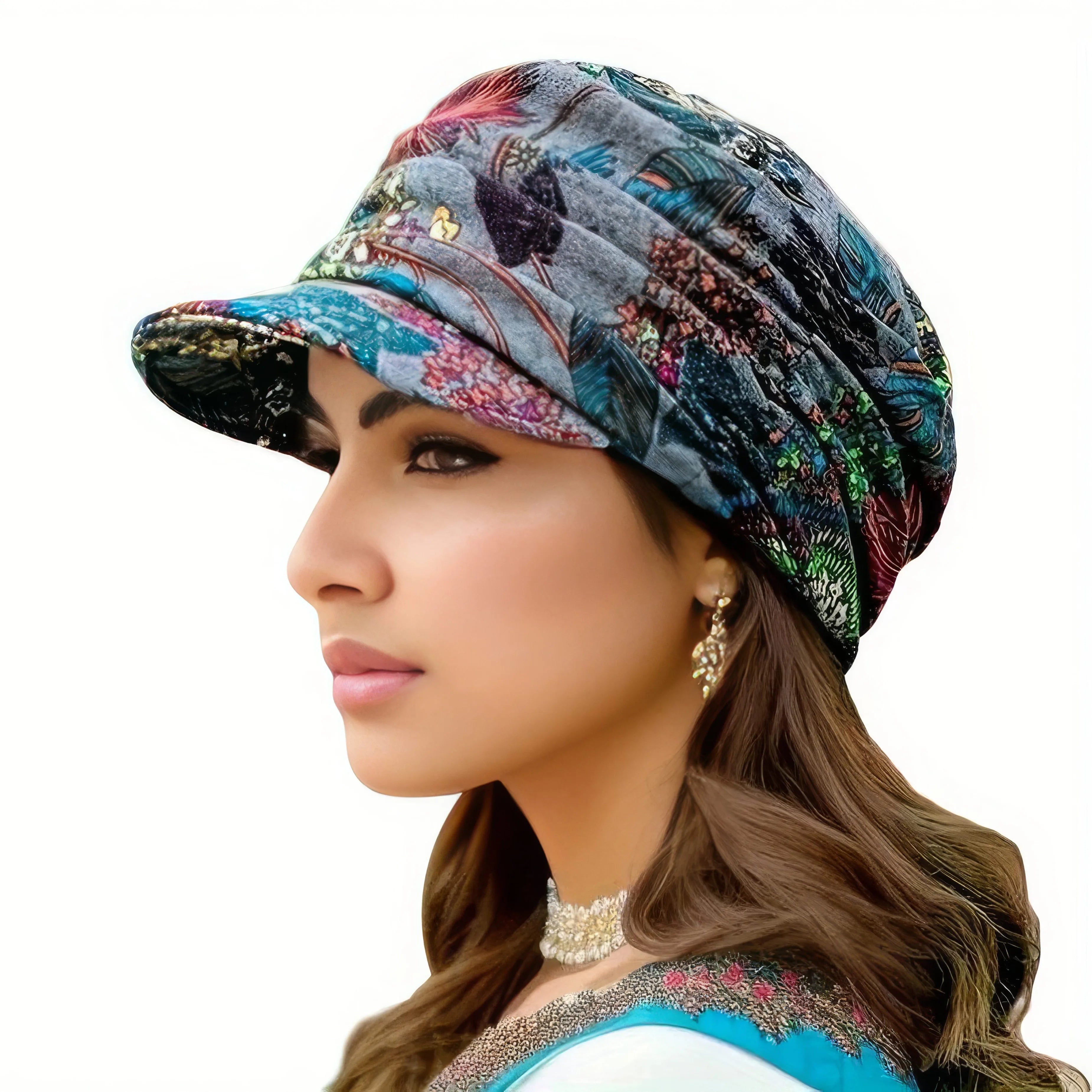 1/2/3 Twisted Duck Tongue Hats in Grey/Red, Vintage Print,