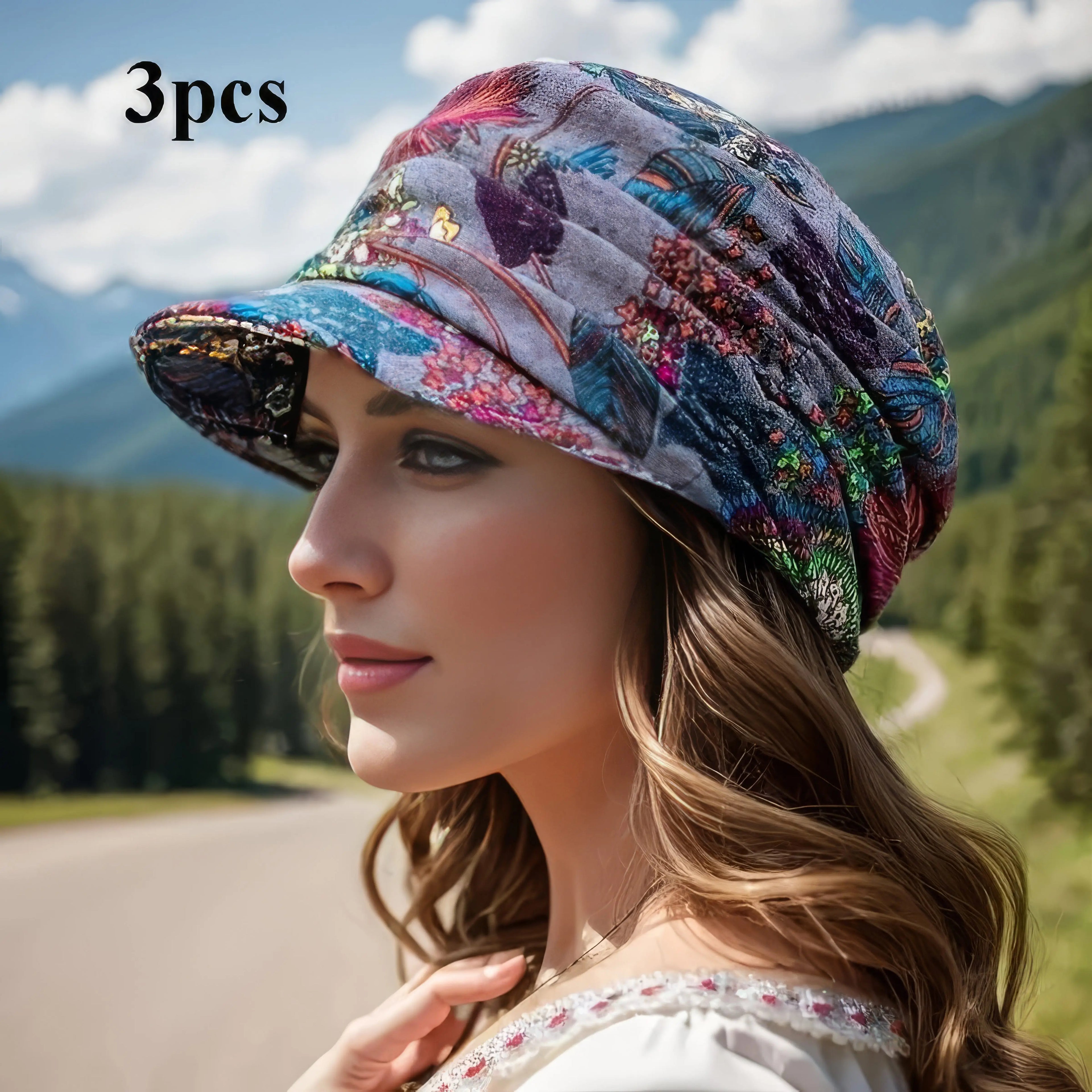 1/2/3 Twisted Duck Tongue Hats in Grey/Red, Vintage Print,