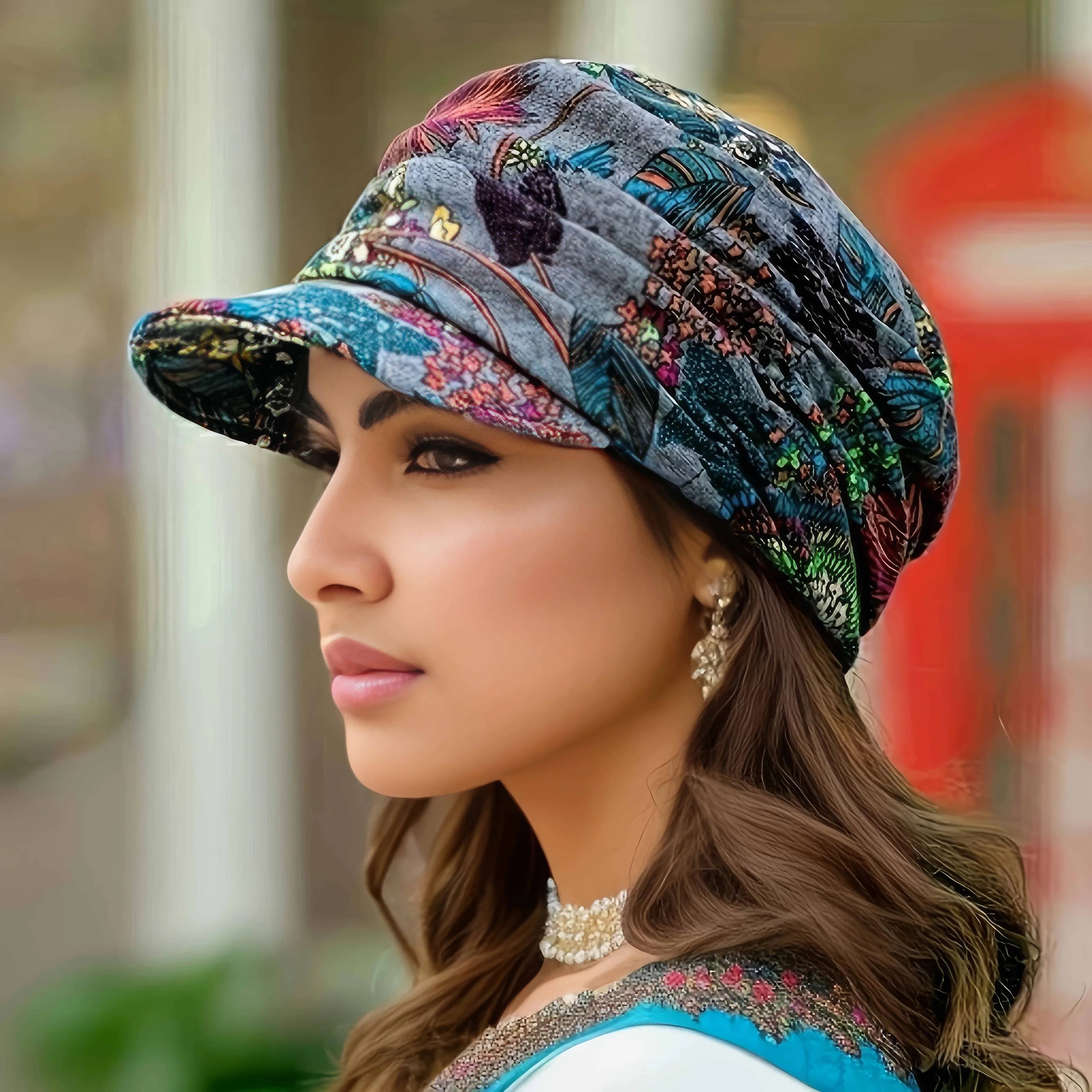 1/2/3 Twisted Duck Tongue Hats in Grey/Red, Vintage Print,