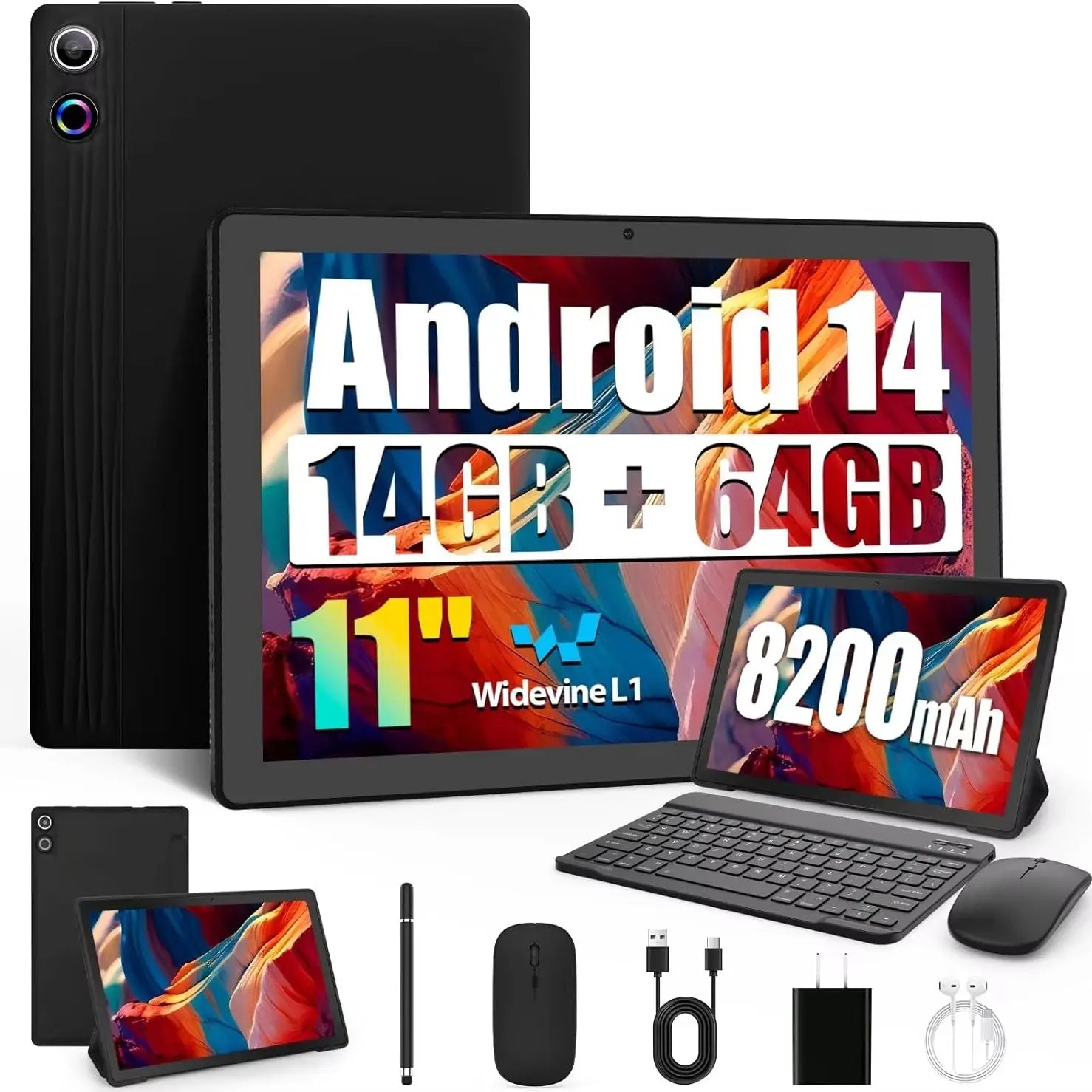 11 inch Tablet Android 14 Octa-Core, 14GB RAM+64GB ROM (TF 1TB)