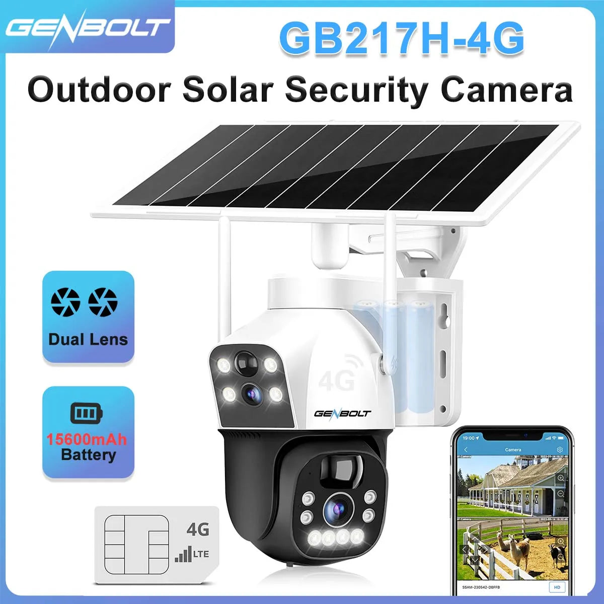 GENBOLT 4G SIM Solar Camera 4X Zoom Wireless Outdoor