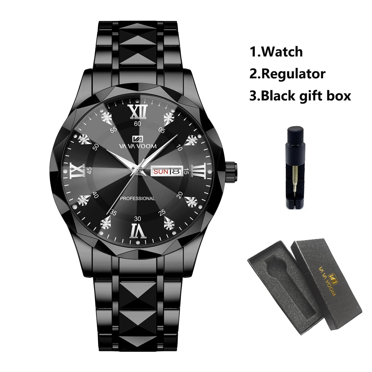 Men Watch Water Diamond Luxury Night Glow Double Calendar