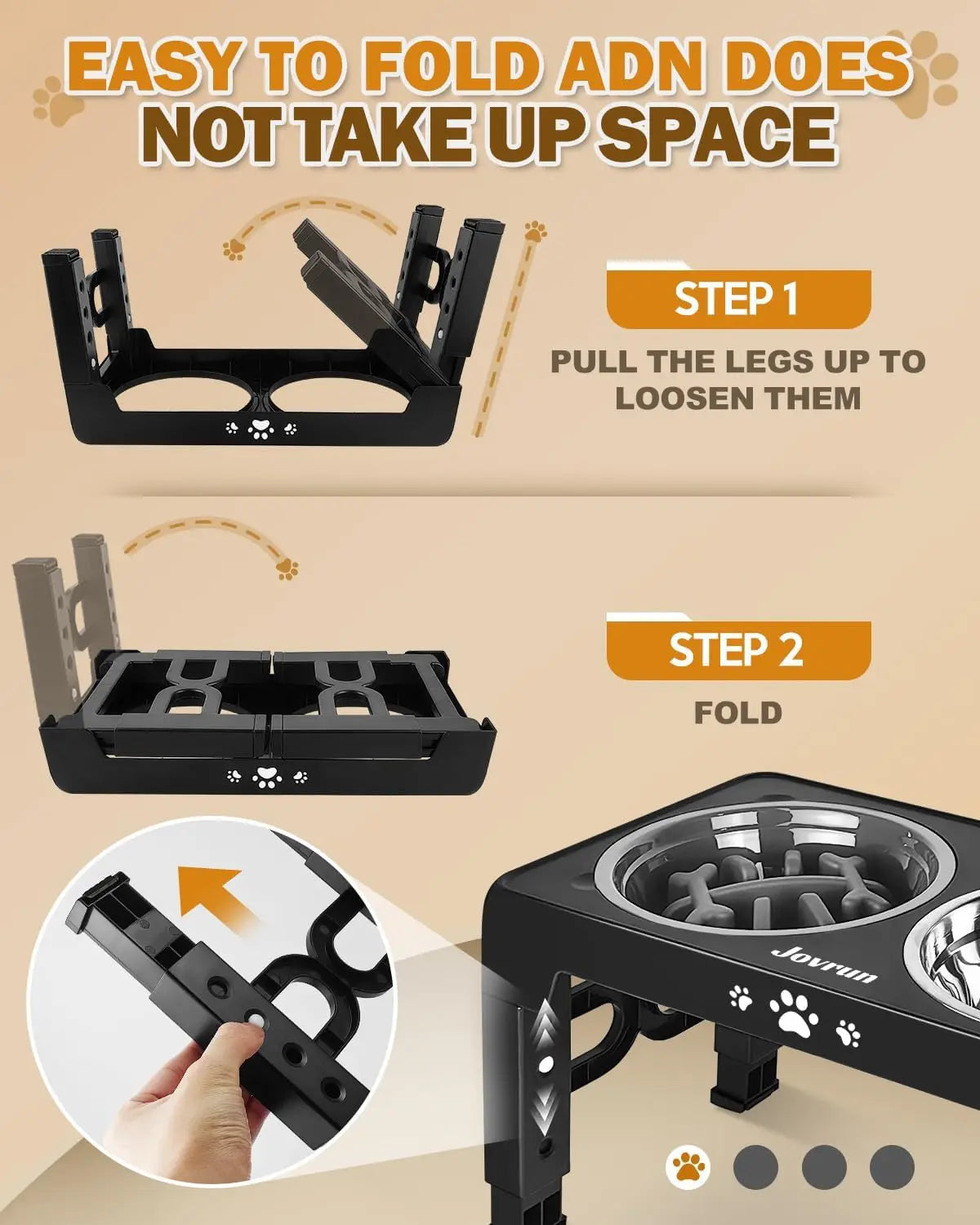 5 Heights Adjustable Elevated Dog Bowls Stainless Steel Slow Feeder Bowl Anti-Slip Raised Stand for Medium Large Dogs