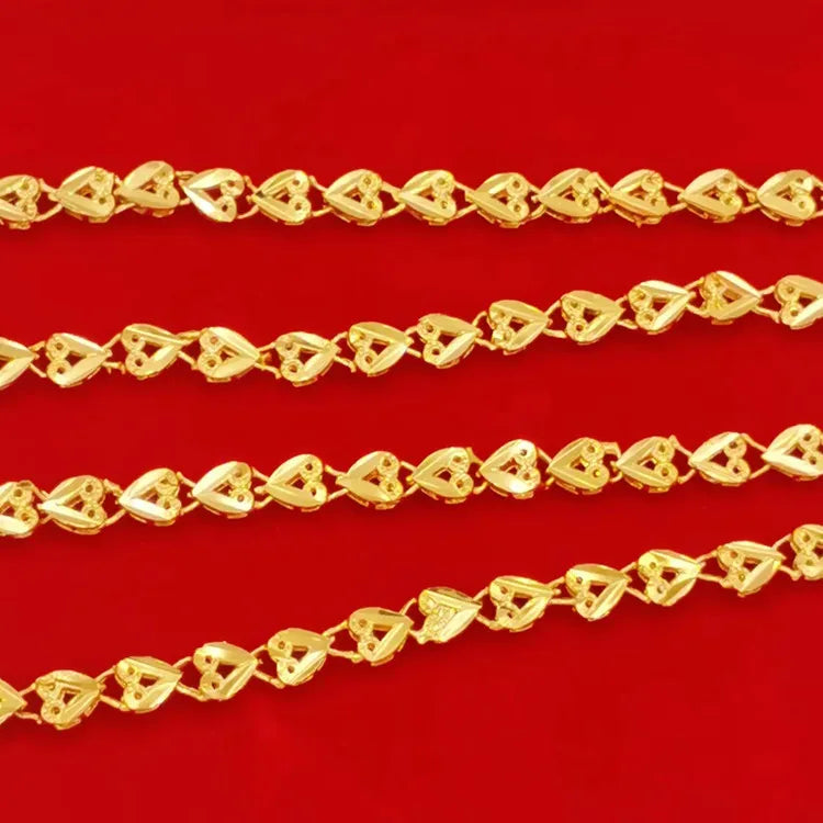 Women's Ethnic Style Heart Necklace 24K Gold AU999