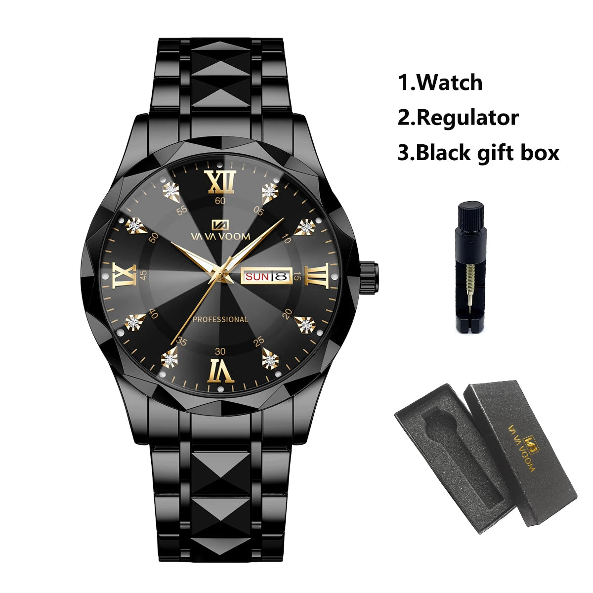 Men Watch Water Diamond Luxury Night Glow Double Calendar