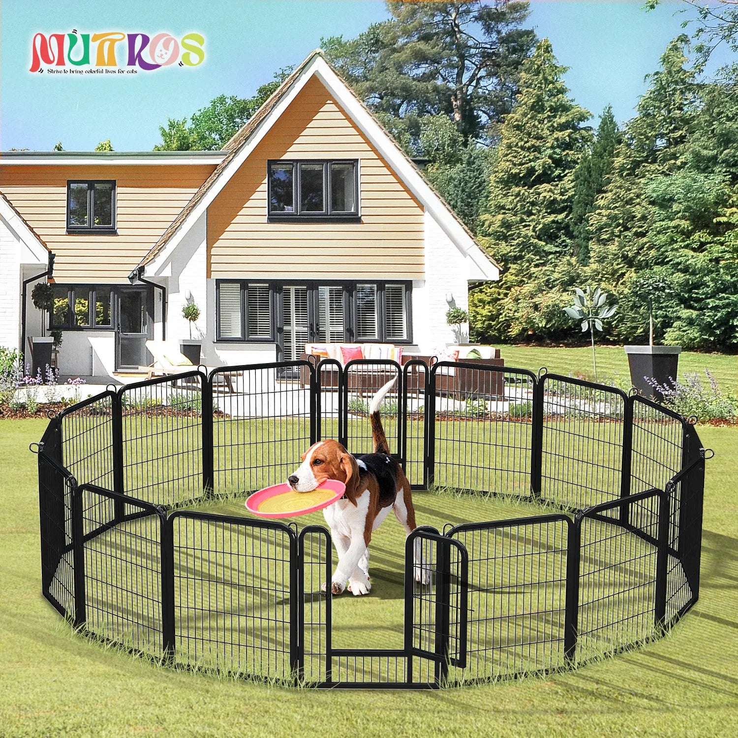 Dog Playpen with Door, Outdoor/Indoor Foldable Metal Pet Fence,