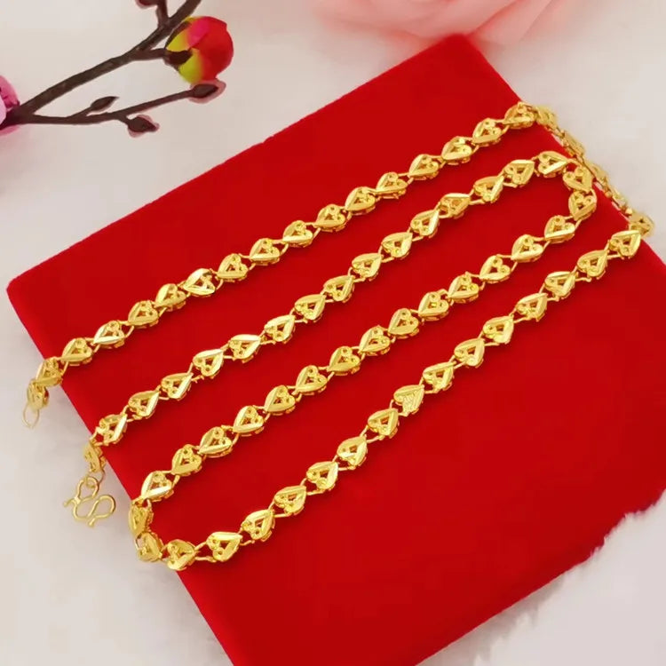 Women's Ethnic Style Heart Necklace 24K Gold AU999