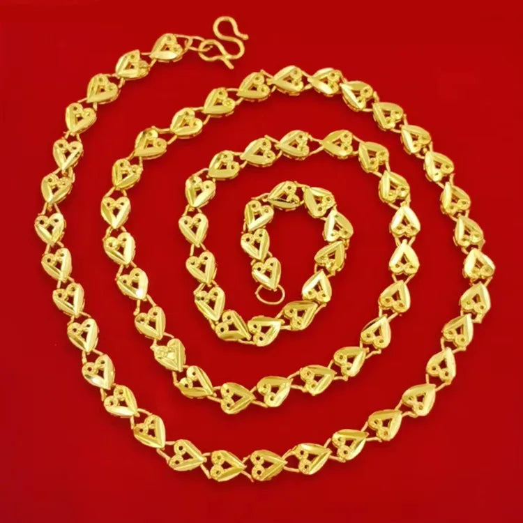 Women's Ethnic Style Heart Necklace 24K Gold AU999