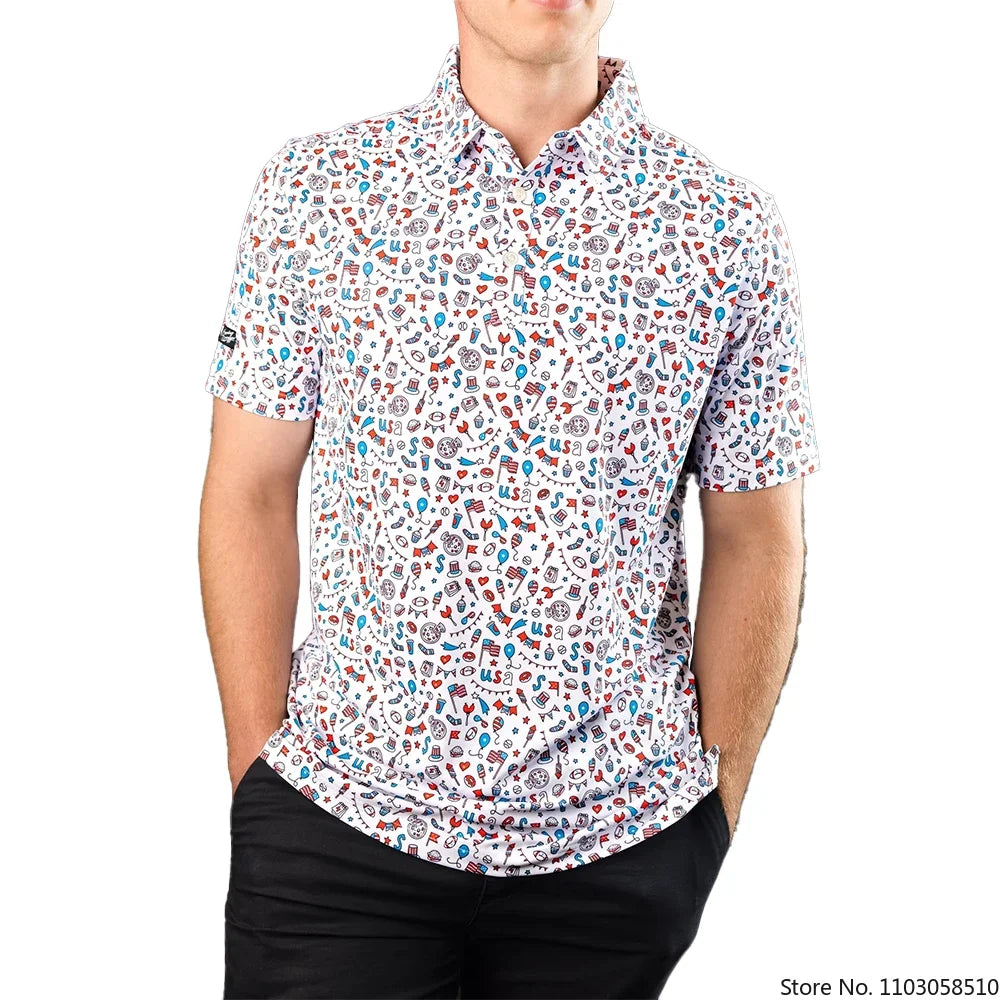 2023 New Golf Wear Fashion Polo Shirt Men's Short Sleeved T-shirt Summer New Striped Lapel Casual Half Sleeve Polo Shirt Tops