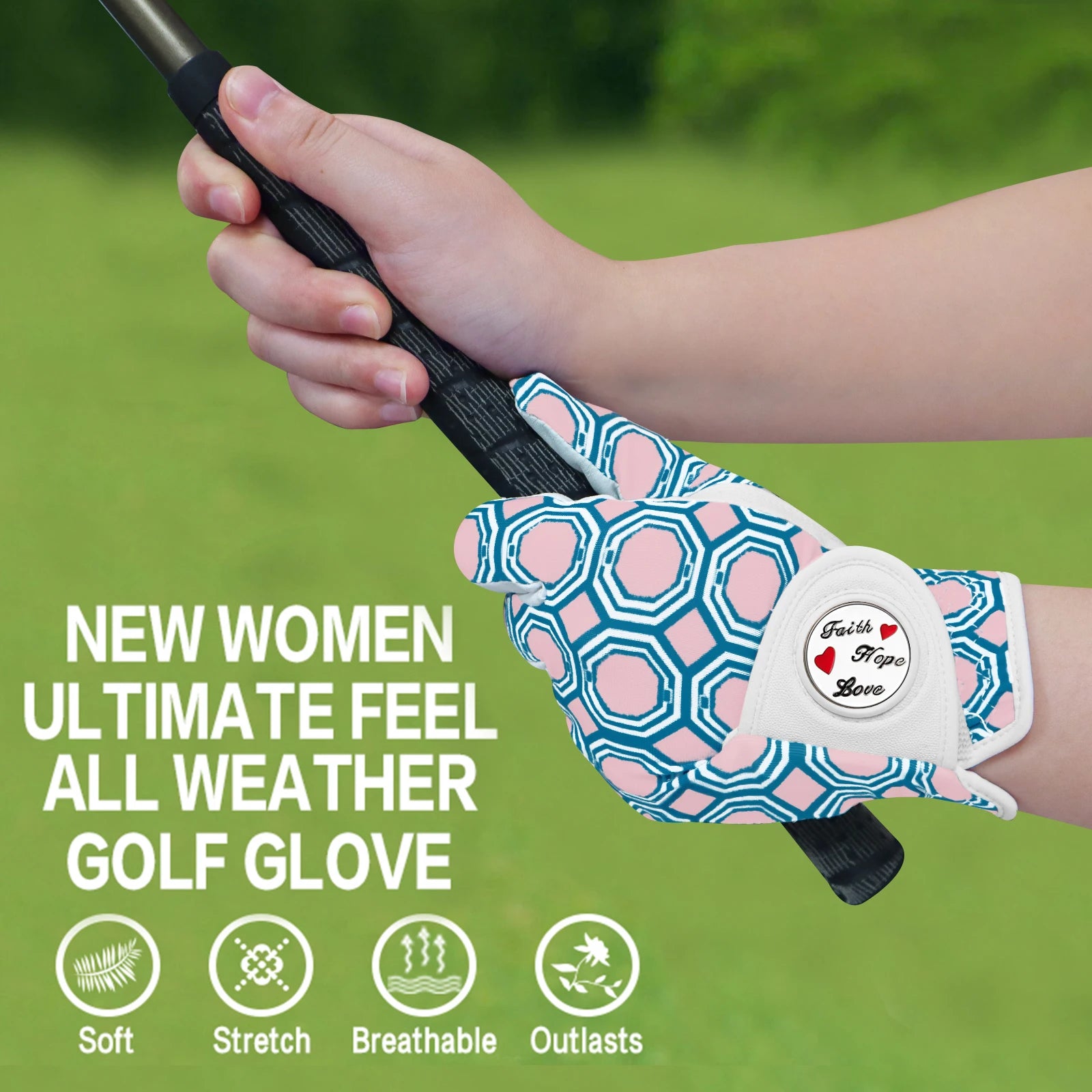 Golf Gloves Women Ladies Left Hand Right Handed Golfer with Ball Marker 3 Pack