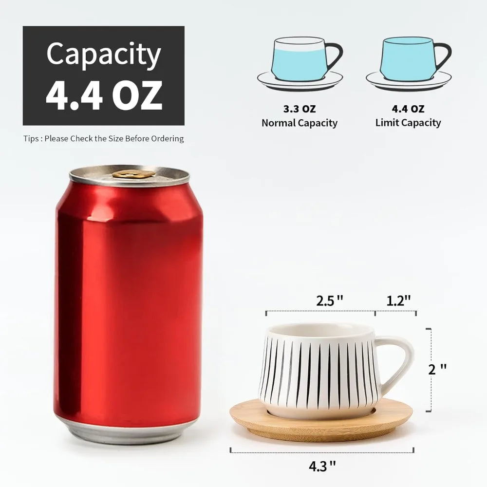 Ceramic Espresso Cup Set with Saucers and Metal Holder,