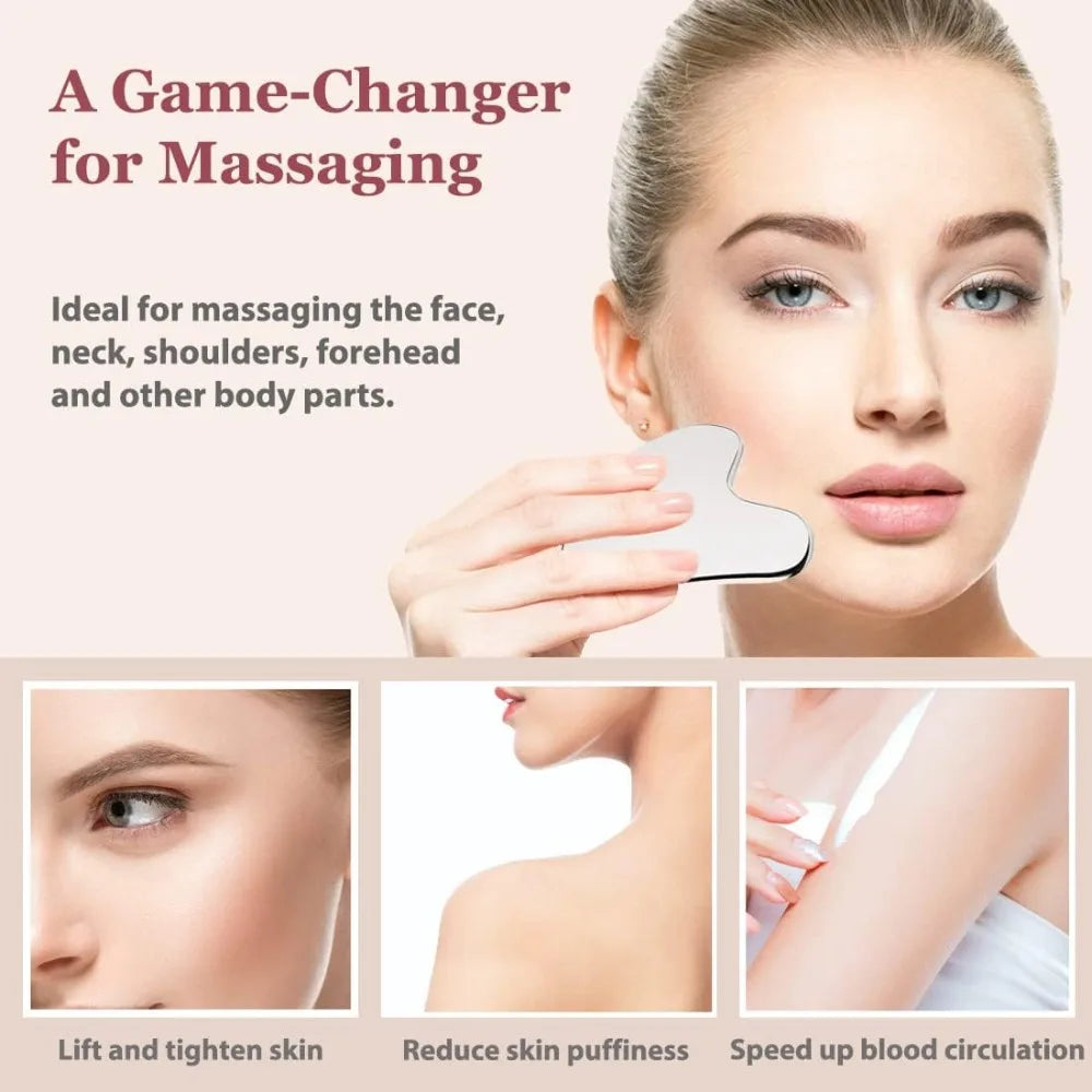 Stainless Steel Gua Sha and Face Roller Set