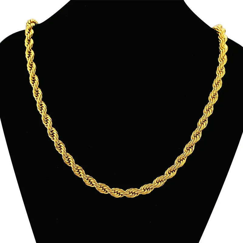 Twist Necklace Men 24K Gold AU999 - Classic tough twist chain,