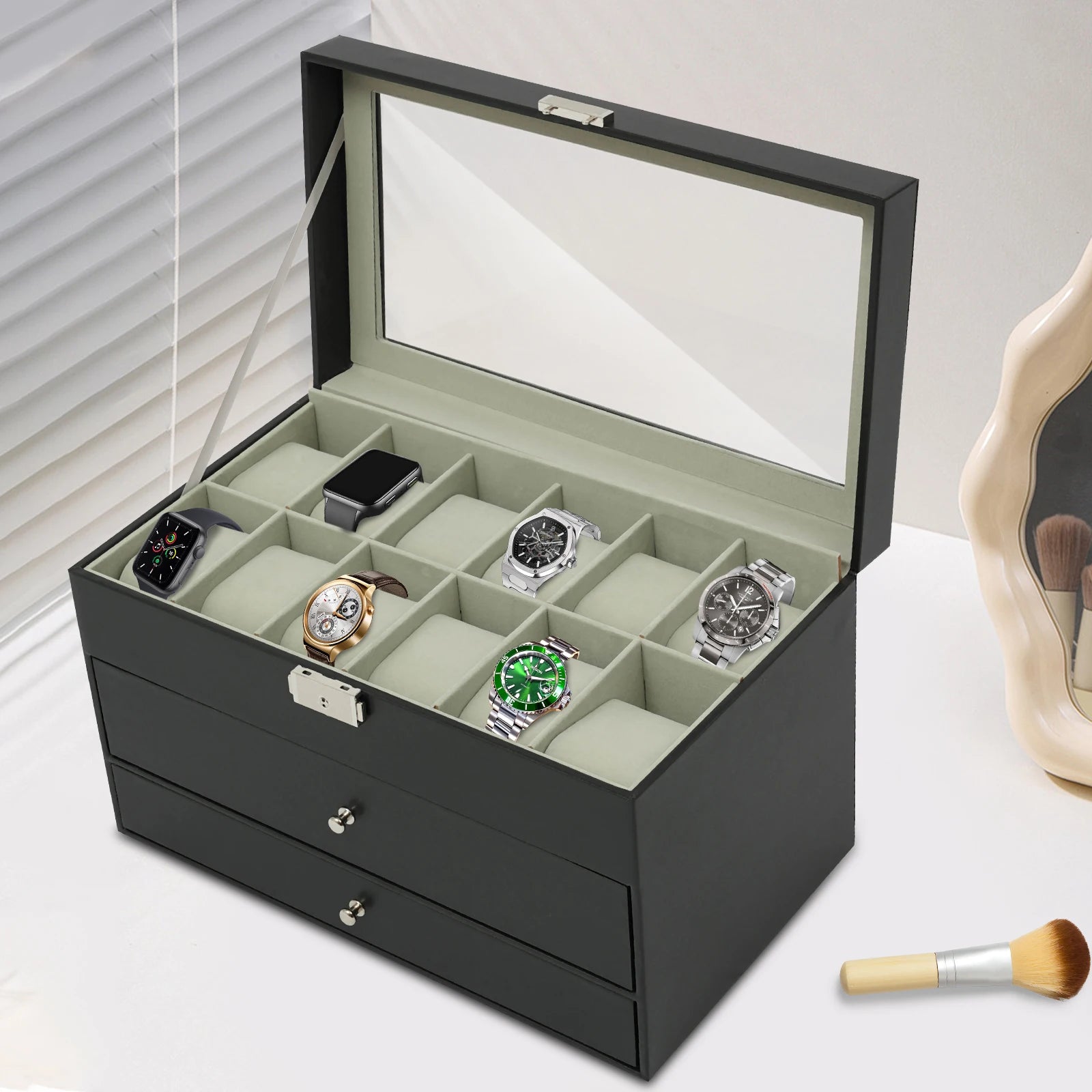 3-Layer PU Jewelry Box,Desktop Jewelry Cabinet,