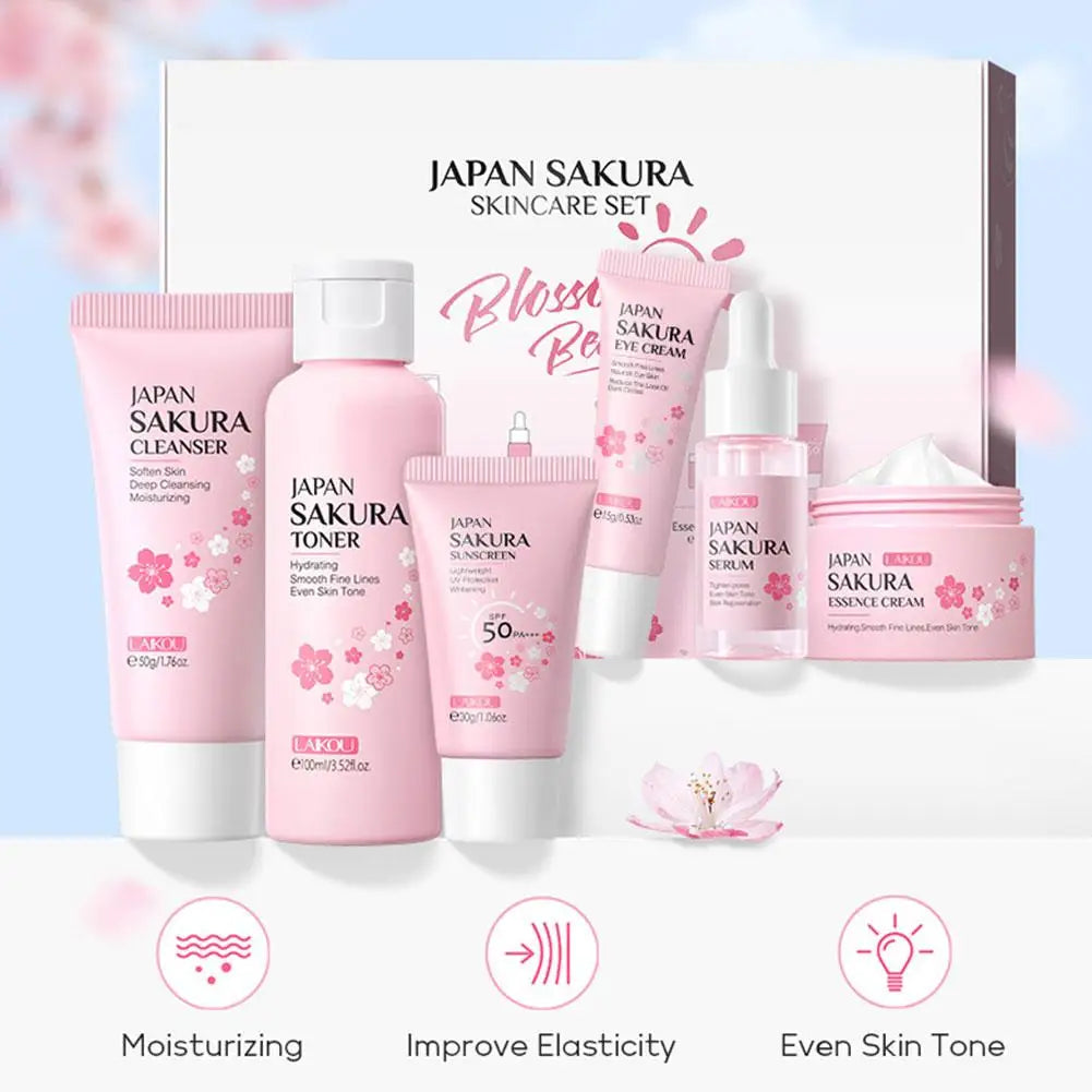 6pcs/Set Sakura Skin Care Sets Face Cream Serum Toner Facial Cleanser