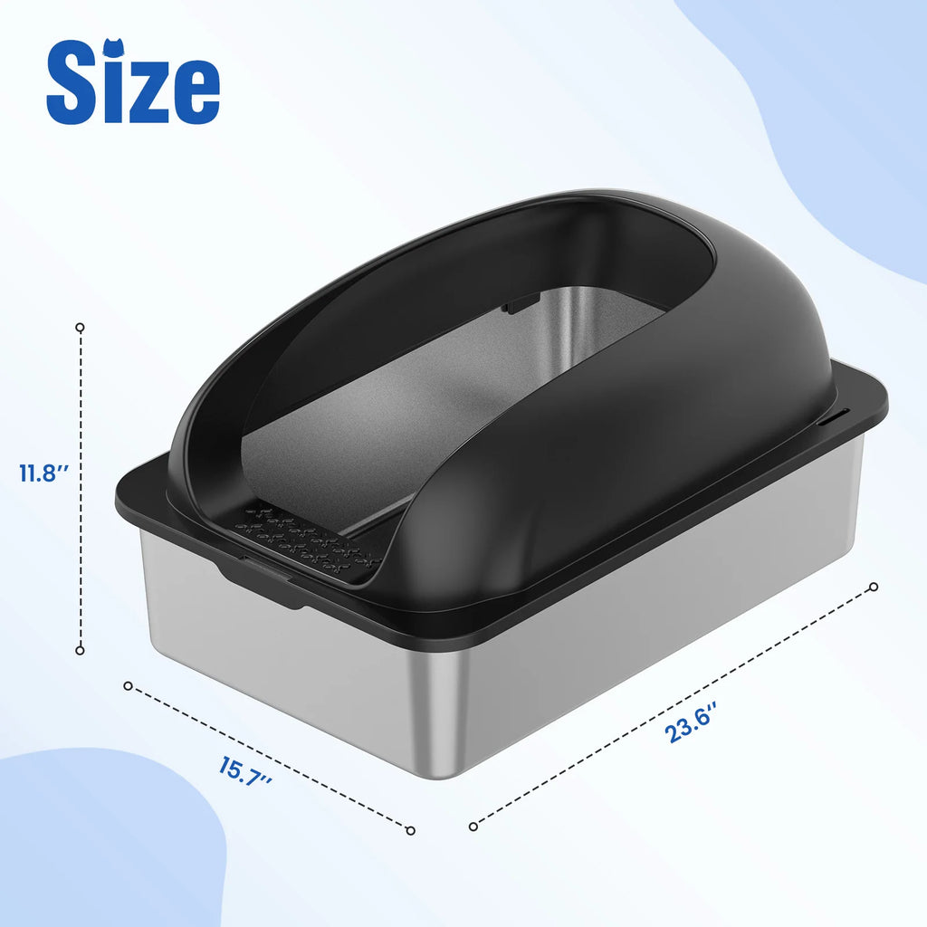 JHK Stainless 24IN Steel Cat Litter Box with Lid Large Cat Litter Box for Big Cats