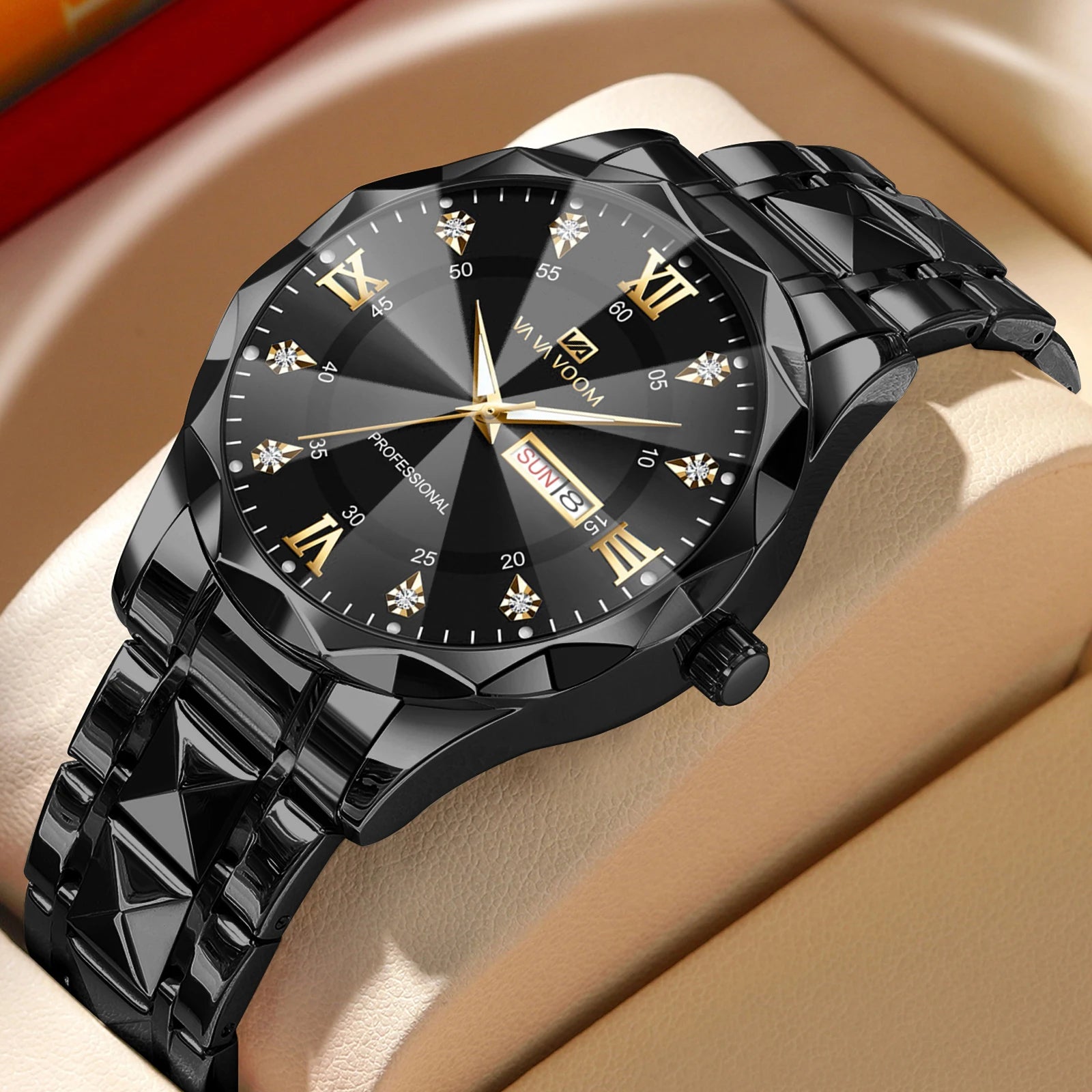Men Watch Water Diamond Luxury Night Glow Double Calendar