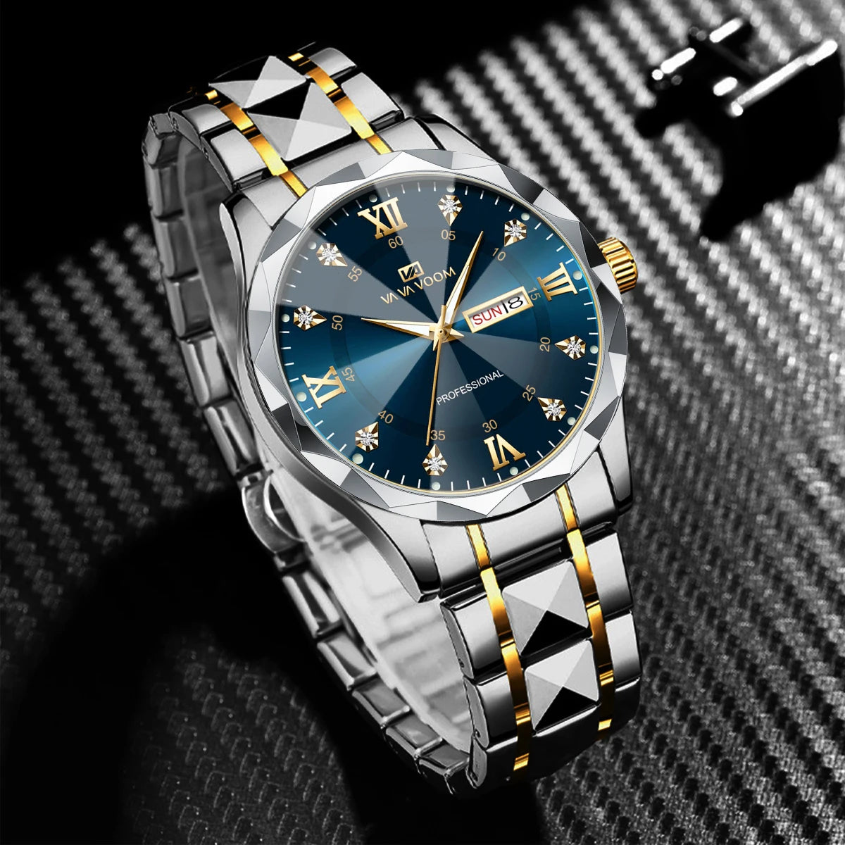 Men Watch Water Diamond Luxury Night Glow Double Calendar