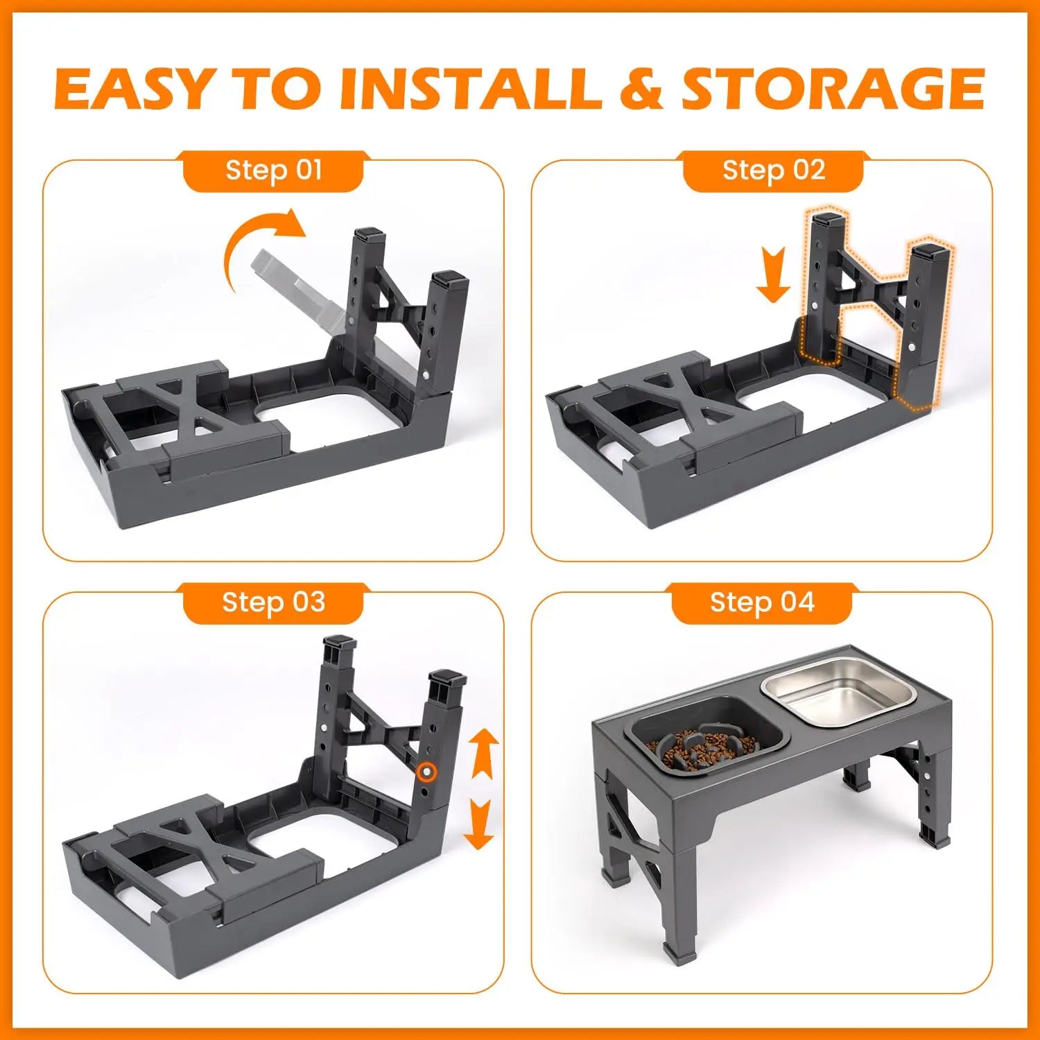 2-in-1 Elevated Slow Feeder Dog Bowls Foldable Stand