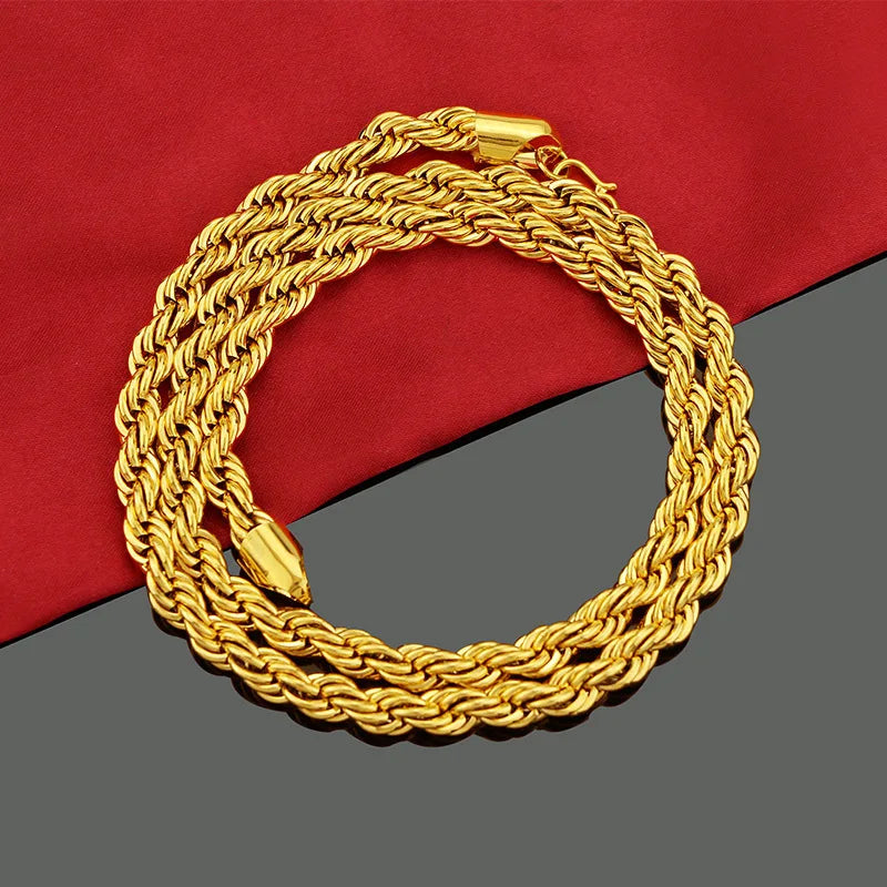 Twist Necklace Men 24K Gold AU999 - Classic tough twist chain,