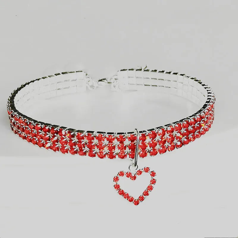 2025 New Cat Dog Collar Three Row Elastic Rhinestone