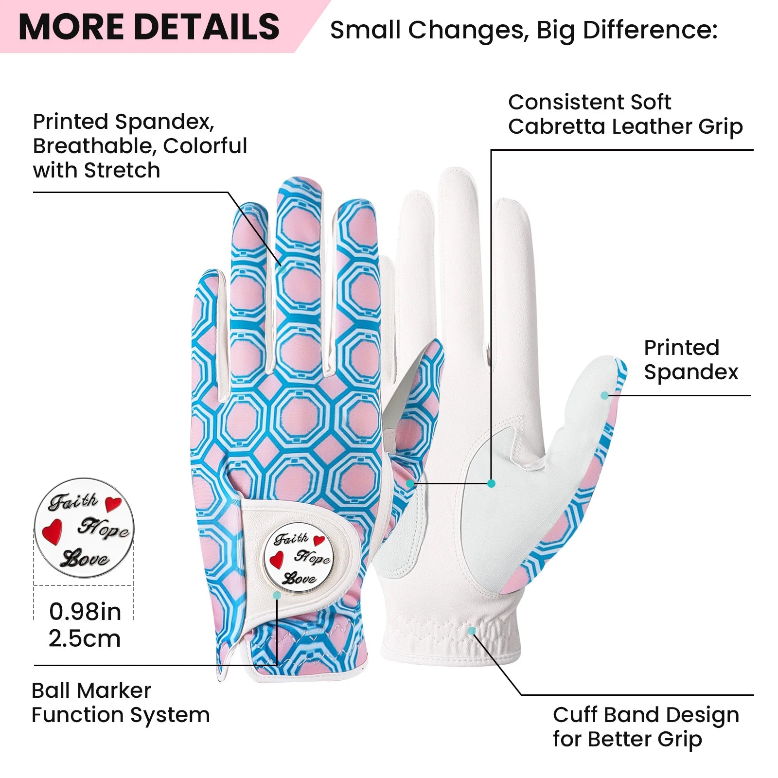 Golf Gloves Women Ladies Left Hand Right Handed Golfer with Ball Marker 3 Pack