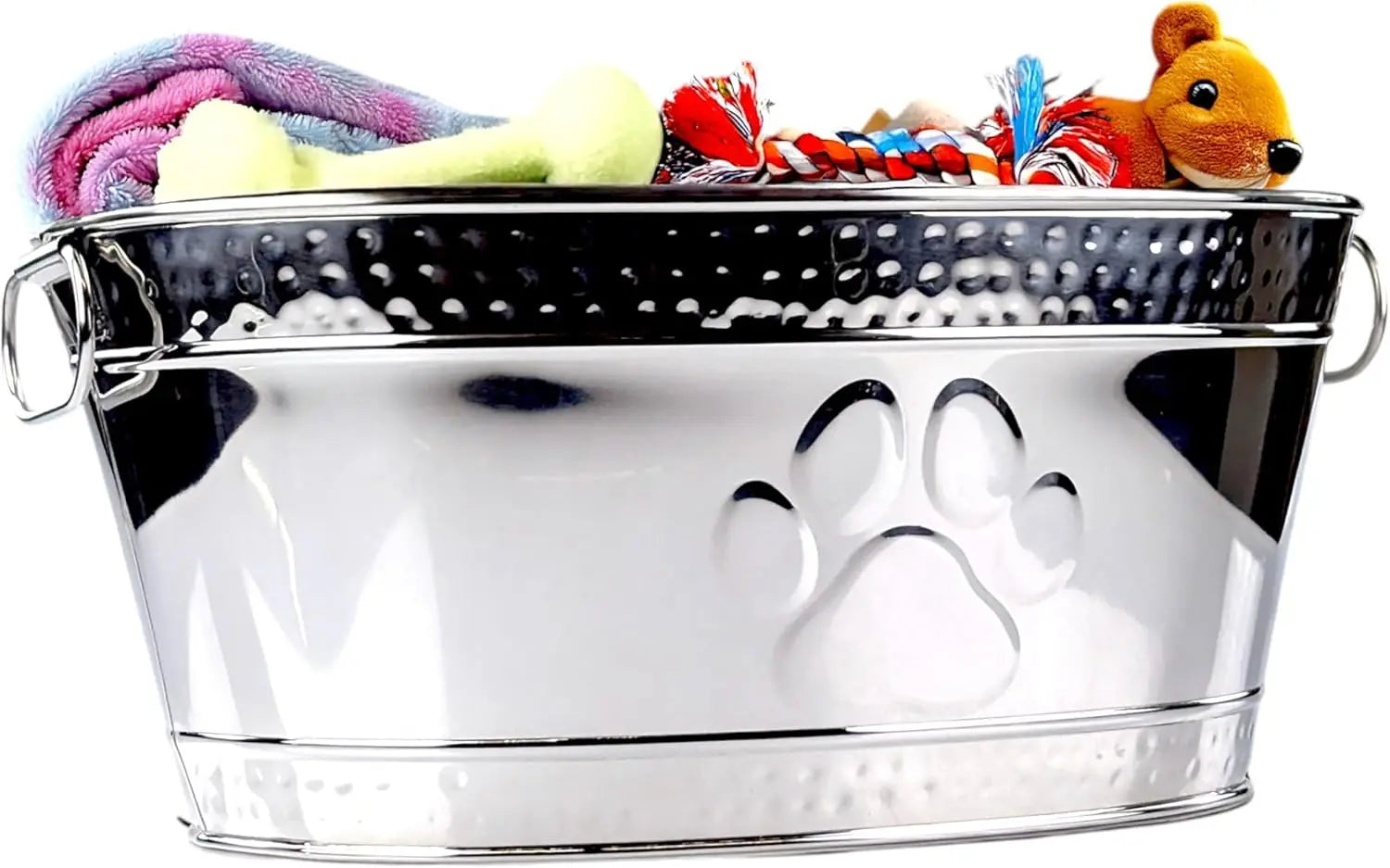 Durable Steel Dog Toy Basket with Handles, Pet Storage Box for Aggressive Chewers -