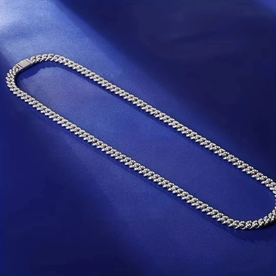 moissanite Cuban chain women's necklace men's S925 silver necklace hip hop