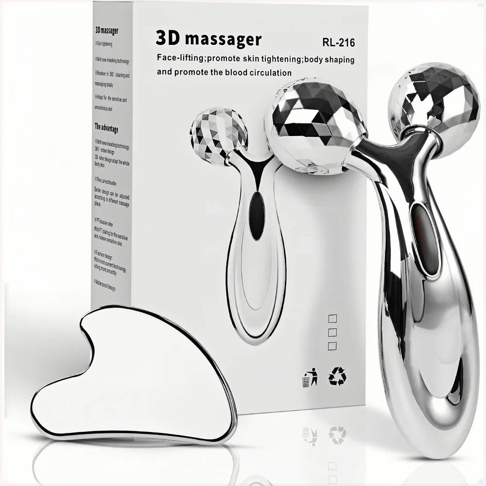 Stainless Steel Gua Sha and Face Roller Set