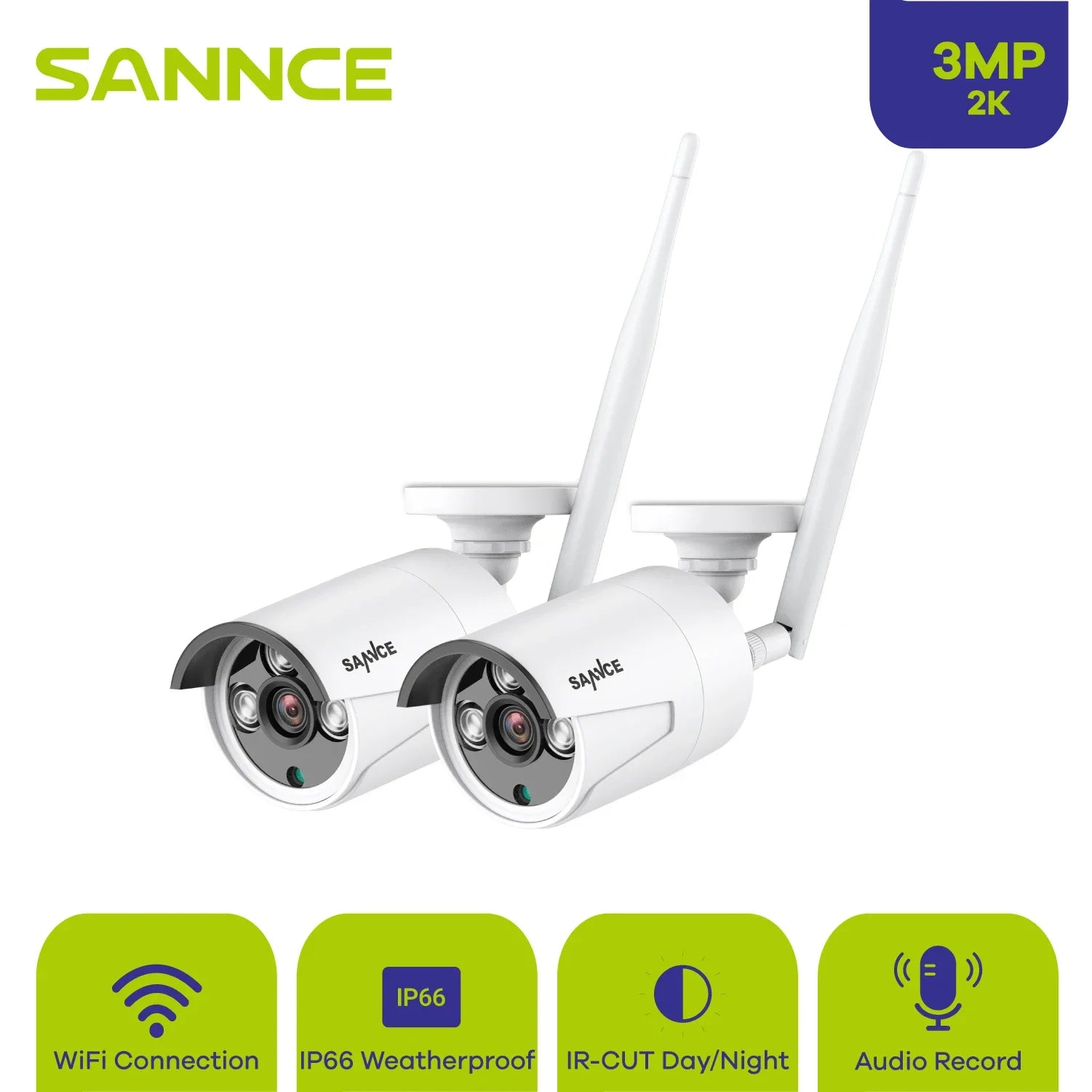 SANNCE 3MP 5MP Wifi security camera 3.6mm full color Night vision Wifi Bullet