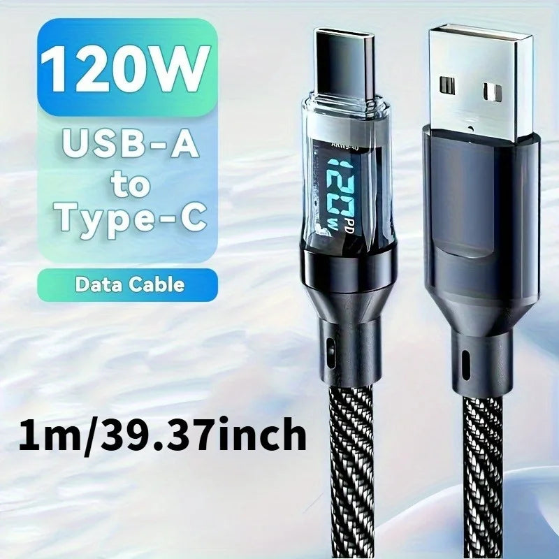 120W USB to Type C Cable Phone Super Fast Charging Cable