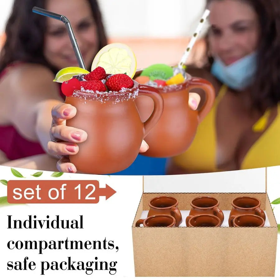 Pack of 12 12 oz Cantaritos De Barro Clay Cups Mexican Clay