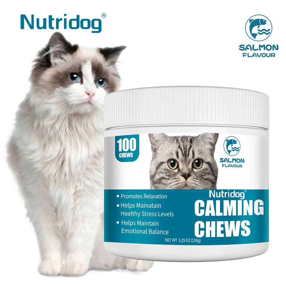 NUTRIDOG Cat Calming Chews Promote Cats Relaxation Moods Calmer Relieve Stress 100 PCS/Bottle