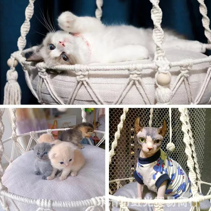 Winter Pet Hammock Cat Swing Hand Woven Cotton Rope