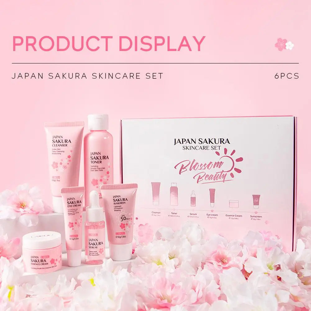 6pcs/Set Sakura Skin Care Sets Face Cream Serum Toner Facial Cleanser