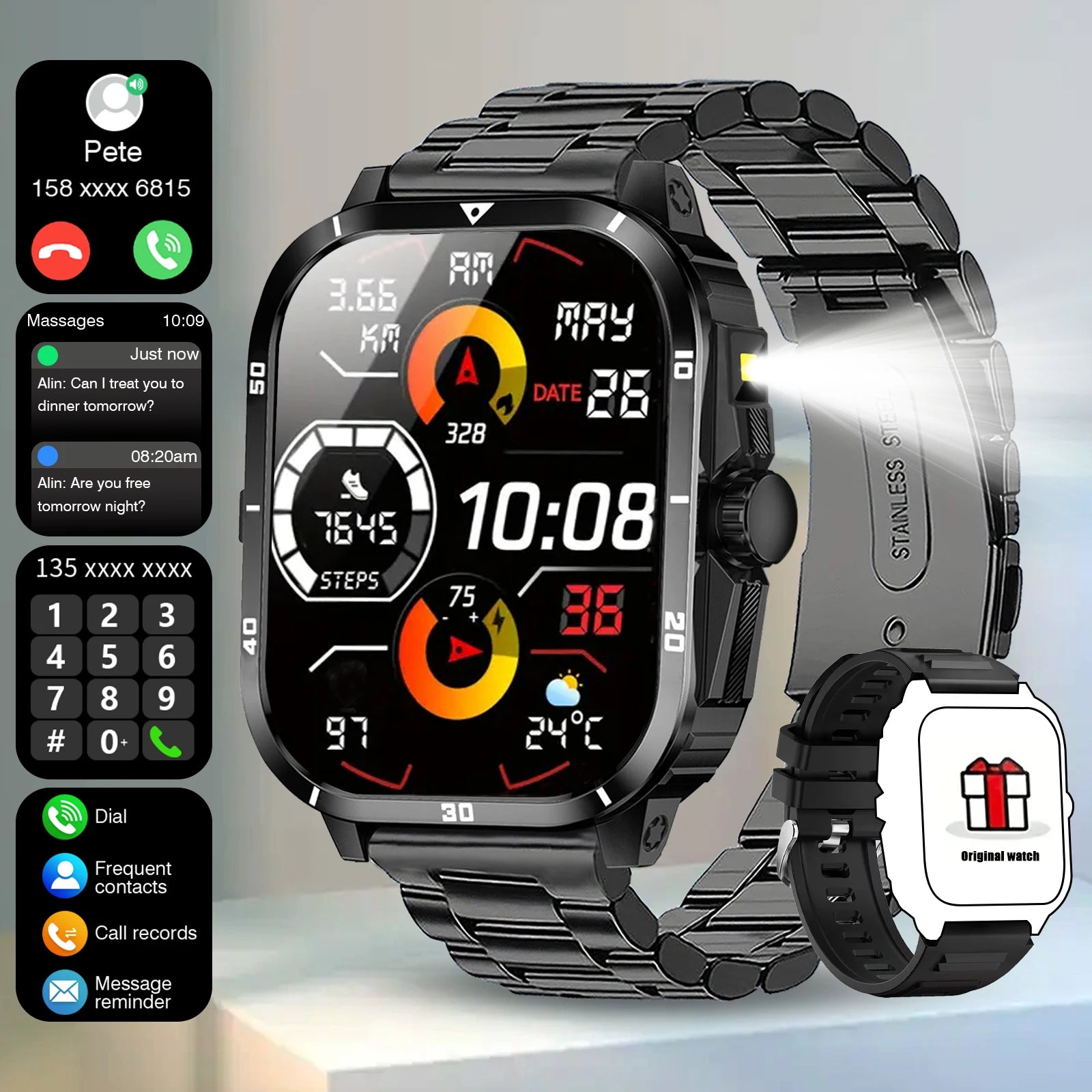 2025 Men's Smart Watch with Wireless Calling, Dual Straps
