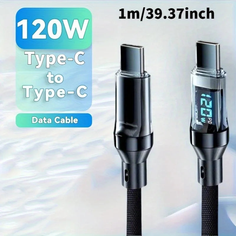 120W USB to Type C Cable Phone Super Fast Charging Cable