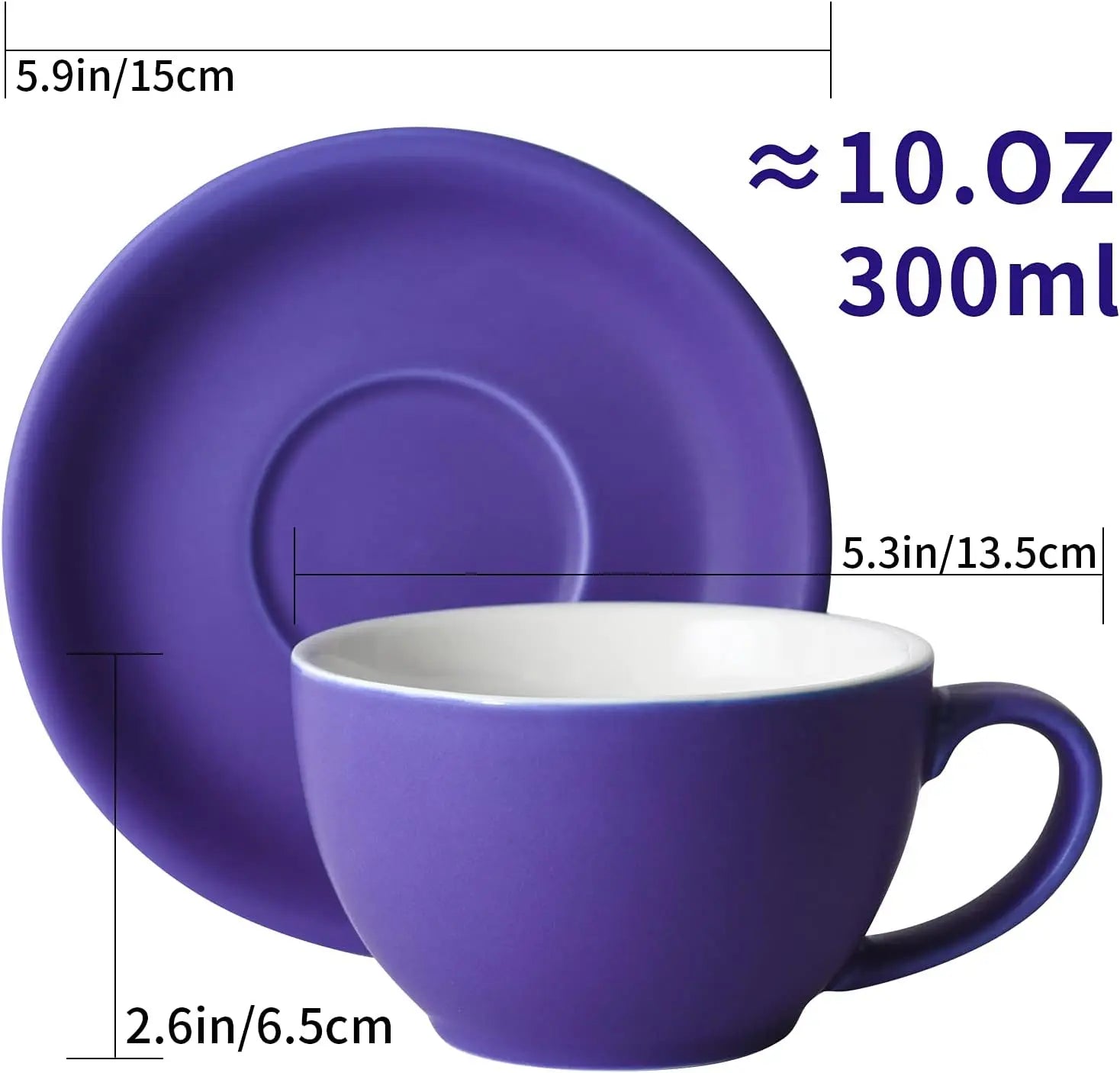 Yundu Ceramics Latte Cup and Saucer - 10 oz for Cappuccino