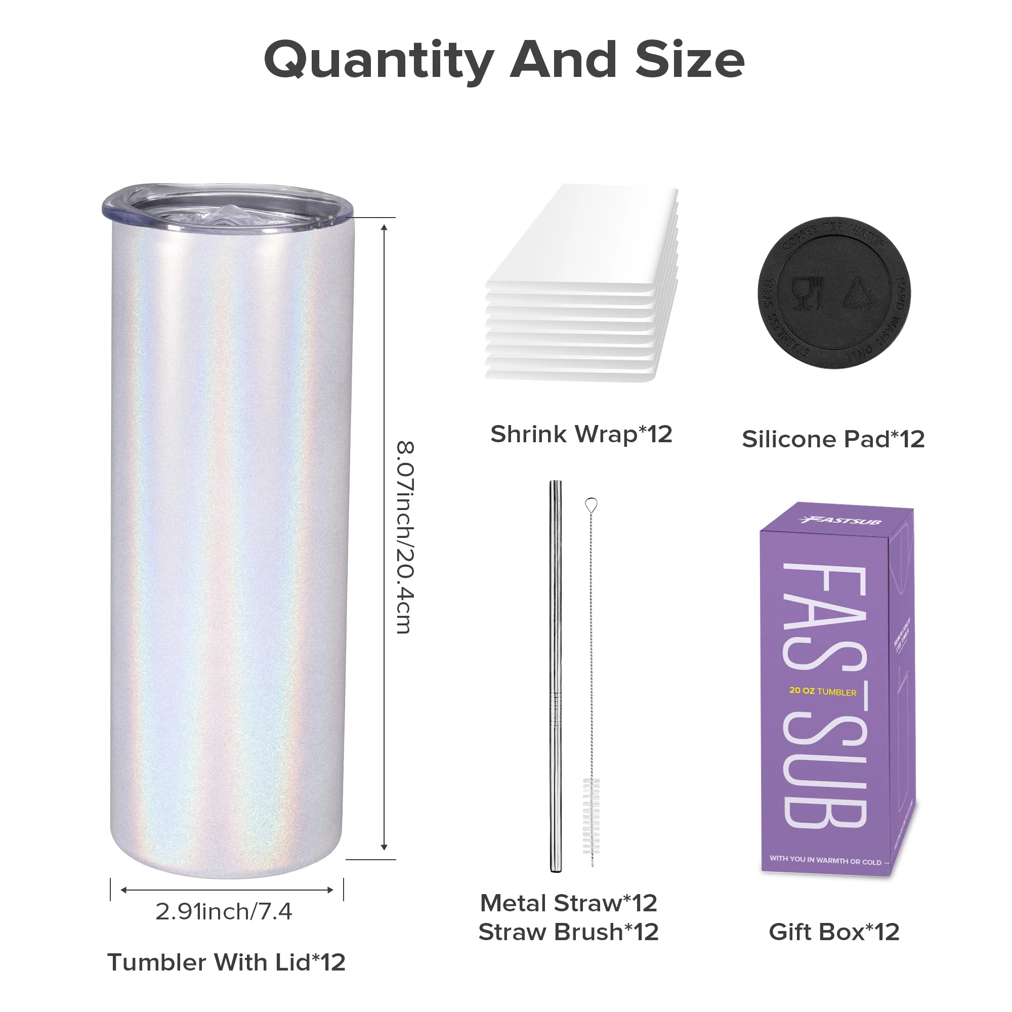 ,12 Pack 20 oz Sublimation Blank Glitter Skinny Tumblers Machine,Coffee,outdoor