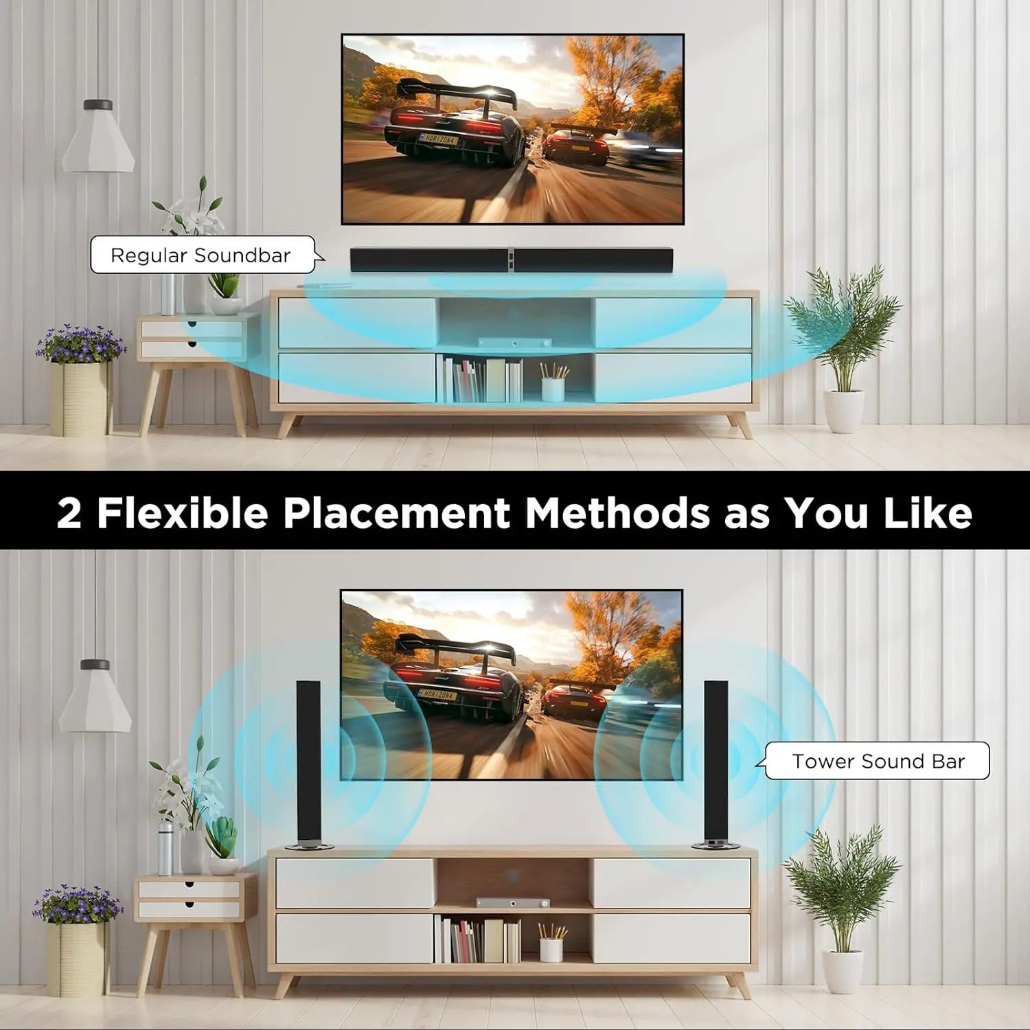 2 in 1 Separable Soundbar for TV 2.0 Channel Home Audio Sound Bars -