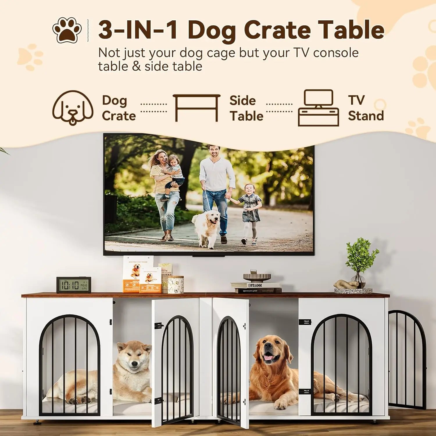 Dog Crate Furniture for 2 Dogs, 71" Dog Kennel Indoor