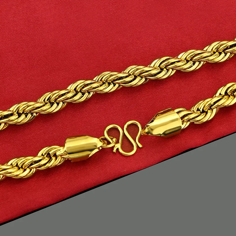 Twist Necklace Men 24K Gold AU999 - Classic tough twist chain,