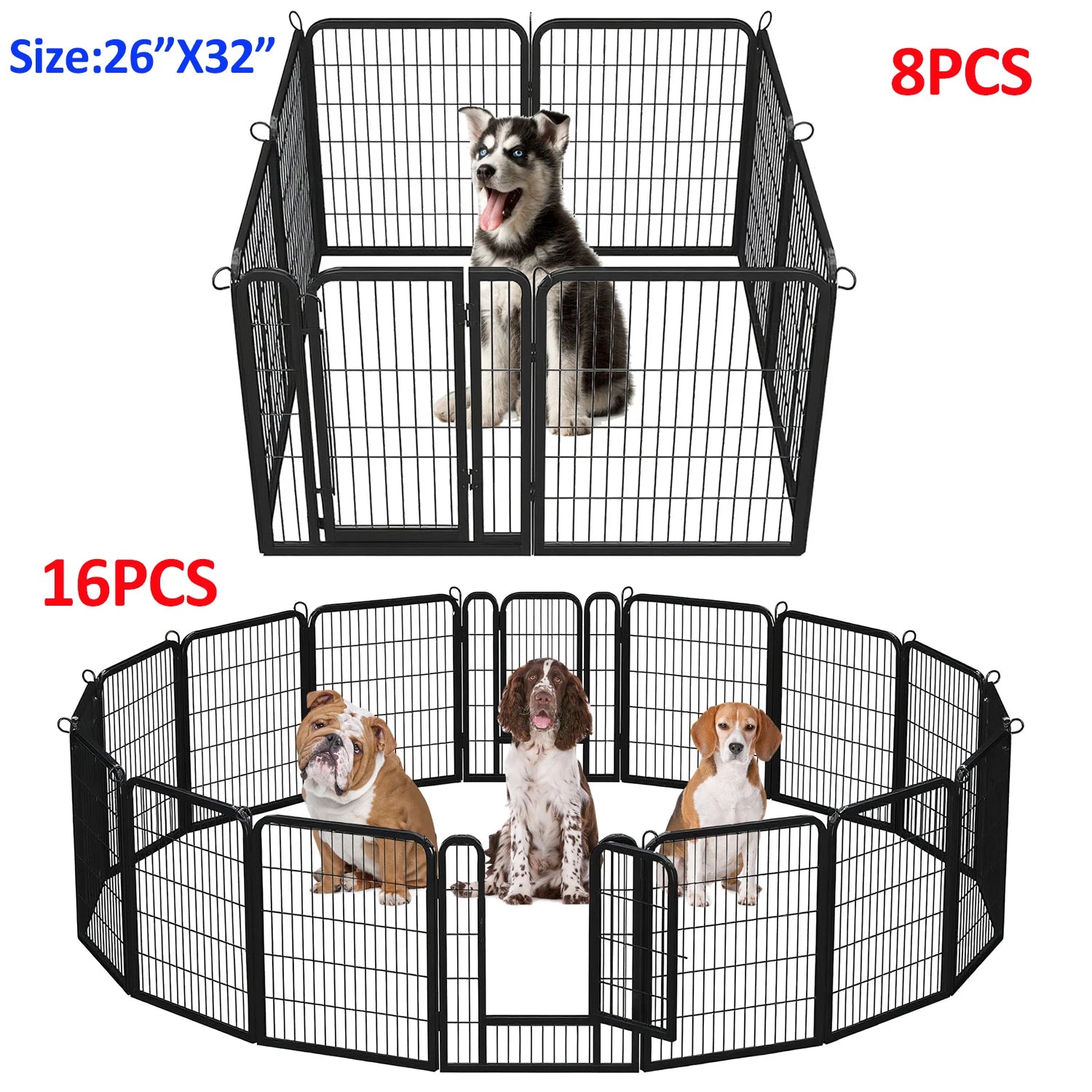 Dog Playpen with Door, Outdoor/Indoor Foldable Metal Pet Fence,