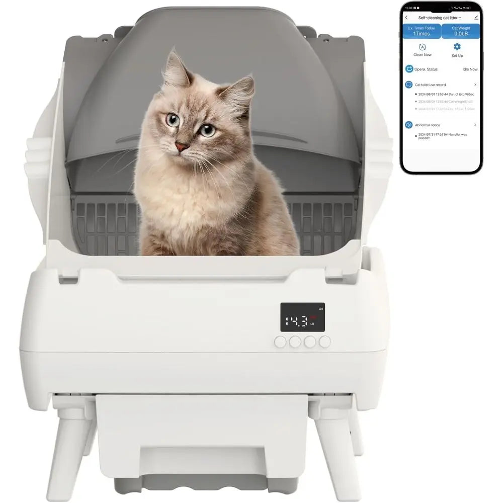 Cat Litter Box Self Cleaning - App Control, Open-Design, Smart Health Monitor