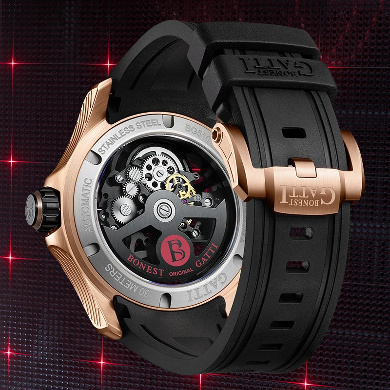 BONEST GATTI men's watch Men's automatic skeleton watch Luminous watch